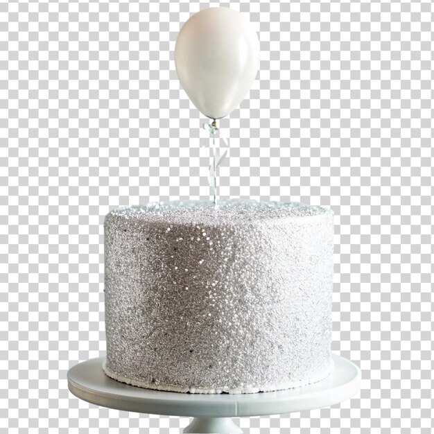 Gâteau Brillant En Argent Avec Le Dessus Sur Un Ballon Isolé Sur Un Fond Transparent