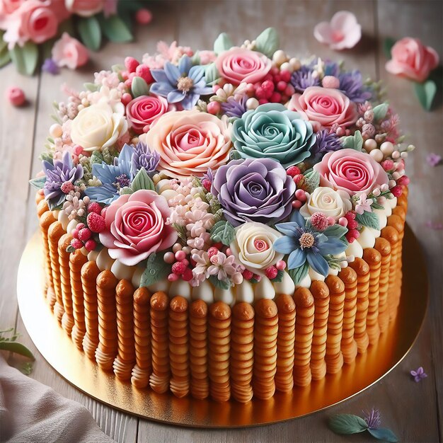 PSD un gâteau décoré de fleurs.