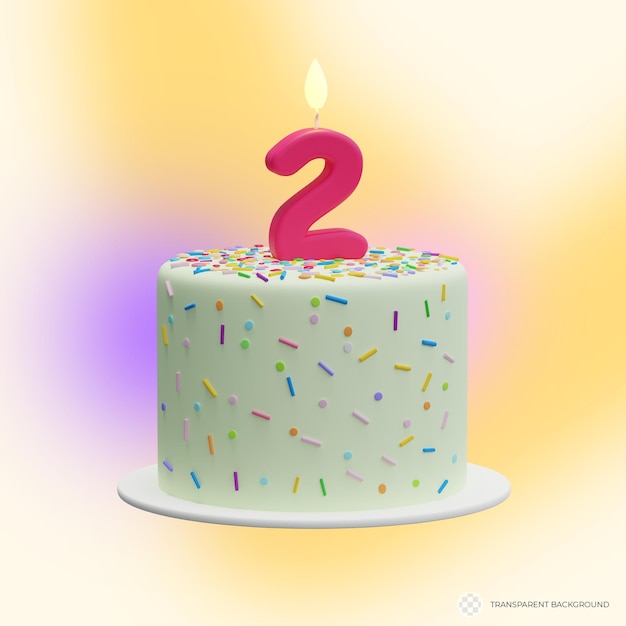 PSD gâteau de dessin animé avec une bougie en forme de numéro 2 deuxième anniversaire du gâteau d'anniversaire