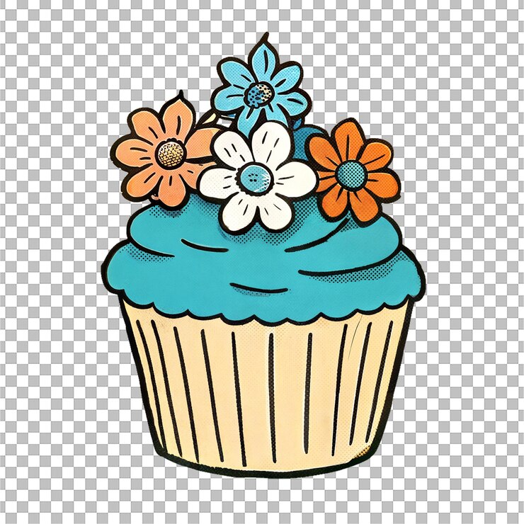PSD un gâteau de dessin animé avec des fleurs
