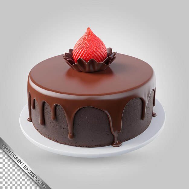 PSD un gâteau à la fraise avec du chocolat glacé sur une assiette blanche