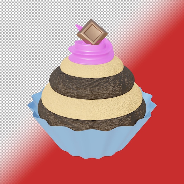 gâteau muffin au chocolat et à la crème en rendu 3d