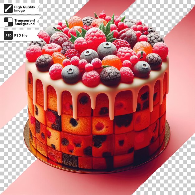 PSD gâteau psd avec des baies et des fruits sur un fond transparent