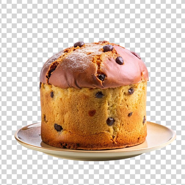 PSD gâteau avec des raisins secs sur une assiette isolée sur un fond transparent