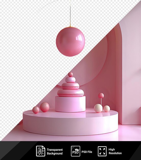 PSD le gâteau rose et blanc s'assoit sur une table blanche et rose boule rose png psd