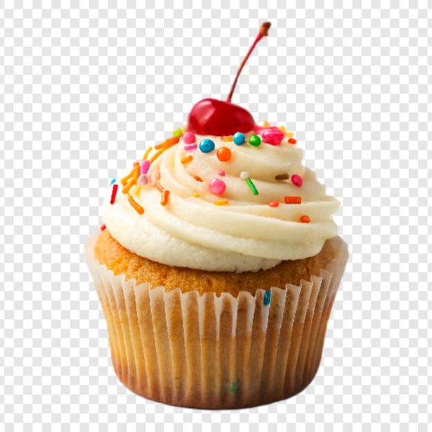 Gâteau à la vanille avec des cerises PNG isolées sur un fond transparent