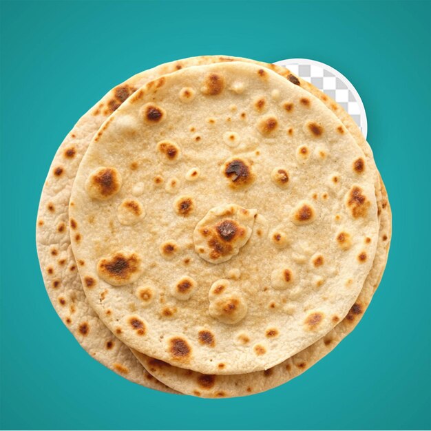 PSD des gâteaux de chapati traditionnels sur un tableau noir sont isolés sur un fond blanc en gros plan