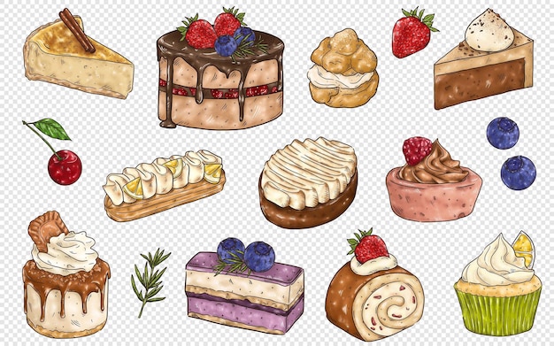 PSD gâteaux et dessert clipart illustration