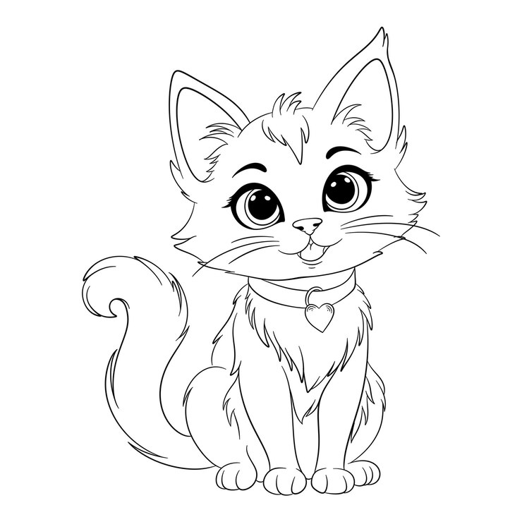PSD gatinho de desenho animado adorável com colarinho de coração