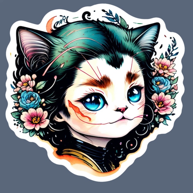 PSD gatito bebé sticker art chibi estilo kawaii