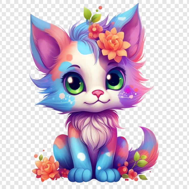 PSD un gatito lindo con una flor en la cabeza