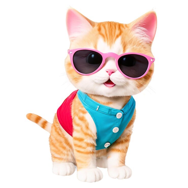 PSD el gatito usa gafas de sol con el traje de la temporada de verano
