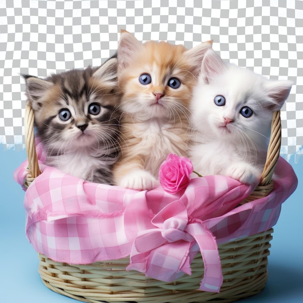 PSD los gatitos lindos emergen de un fondo transparente de la canasta