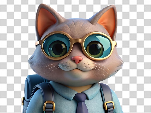 Gato 3d con gafas de sol en png