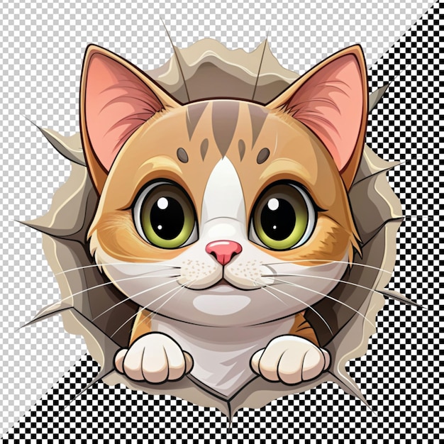 Gato asomando desde un vector de agujero en un fondo transparente