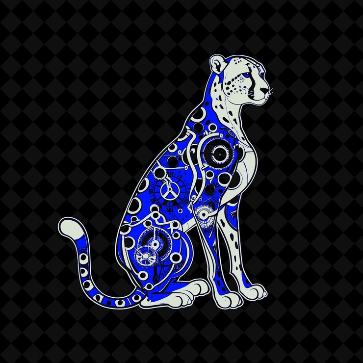 PSD un gato azul con una cola azul se sienta en un fondo negro