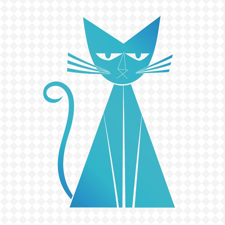 PSD un gato azul con una cola azul se sienta sobre un fondo blanco