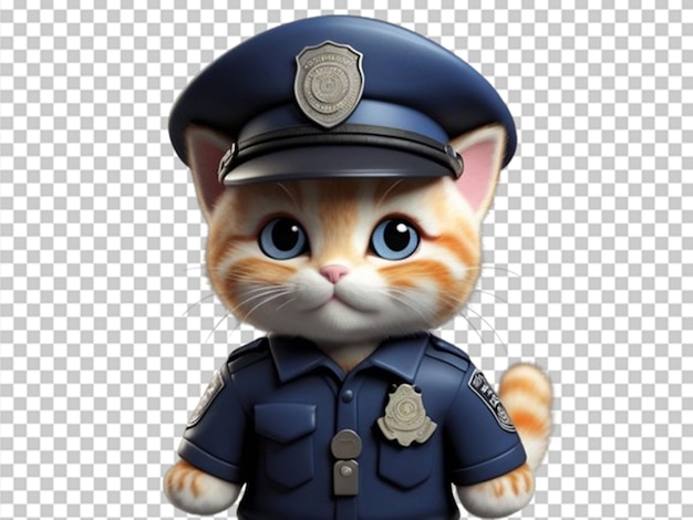 PSD gato bebé 3d en uniforme y sombrero de policía