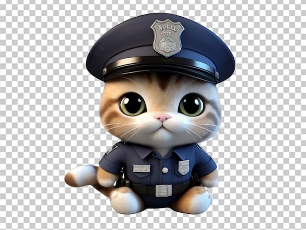 PSD gato bebé 3d en uniforme y sombrero de policía