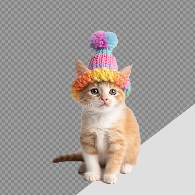 Gato bebé con un colorido sombrero de fiesta de verano png aislado en un fondo transparente