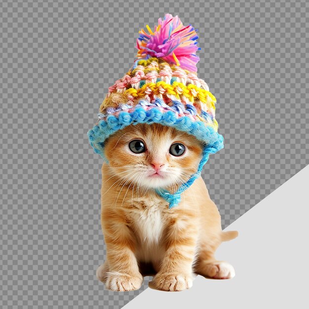 PSD gato bebê usando chapéu de festa de verão colorido png isolado em fundo transparente