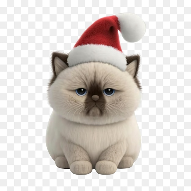 Gato de Birmania con un sombrero de Navidad.