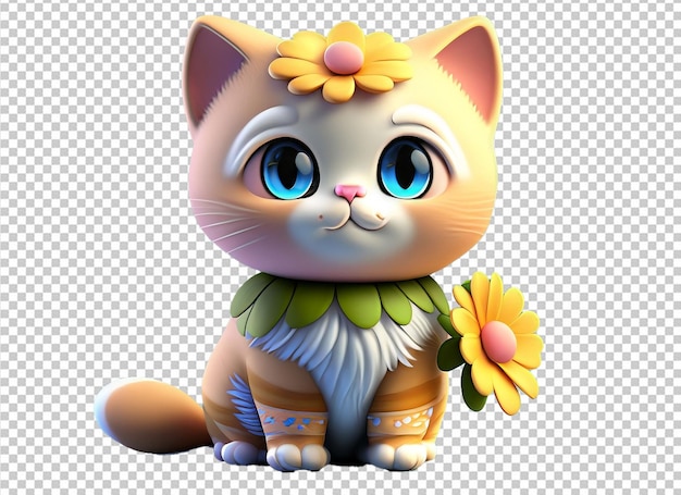 PSD gato bonito 3d com flor