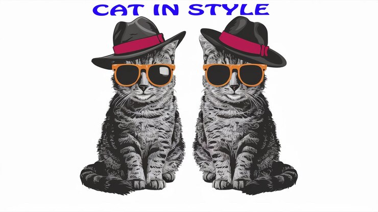 PSD gato bonito com um boné elegante e óculos em estilo de ilustração