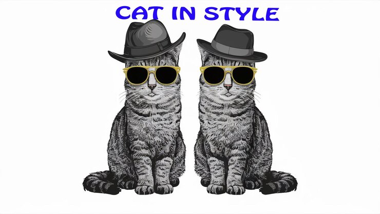 PSD gato bonito com um boné elegante e óculos em estilo de ilustração