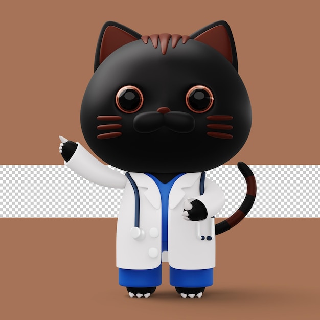 PSD gato bonito médico 3d personagem de gato de desenho animado renderização em 3d