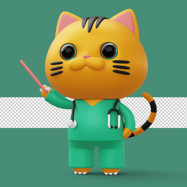 PSD gato bonito médico 3d personagem de gato de desenho animado renderização em 3d