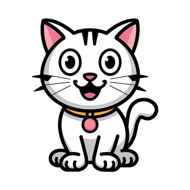 Gato branco de desenho animado com colarinho com fundo transparente