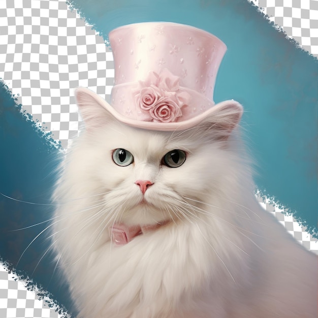 PSD gato branco usando um chapéu retratado com fundo transparente