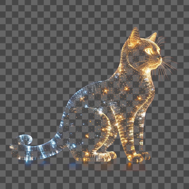 PSD el gato brilla, la luz brilla, el animal mamífero es negro.