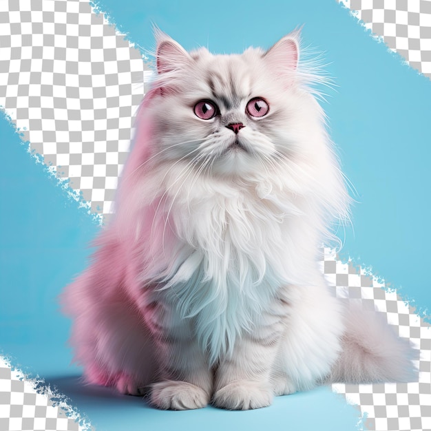 PSD gato británico de pelo largo adorable y mantenido en interiores fondo transparente