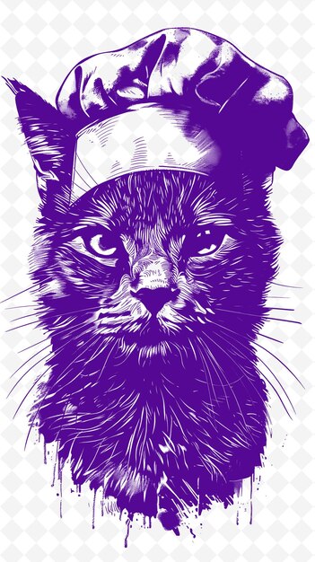 PSD gato de chartreux con un sombrero de chef con una expresión gourmet p animales esbozo arte colecciones vectoriales