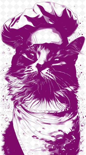 PSD gato de chartreux con un sombrero de chef con una expresión gourmet p animales esbozo arte colecciones vectoriales