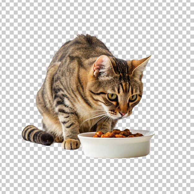 PSD gato comiendo comida de un cuenco