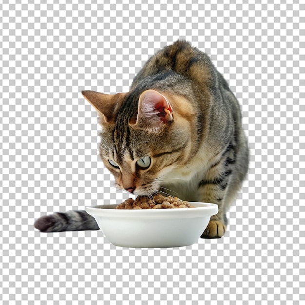 PSD gato comiendo comida de un cuenco