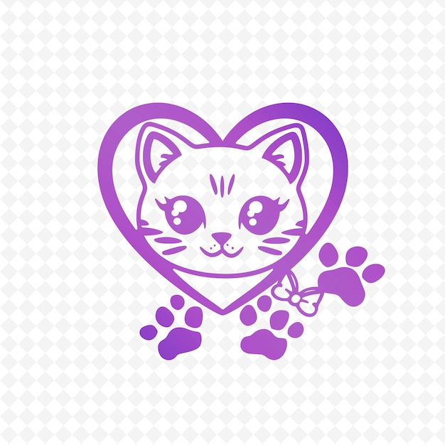 Un gato con un corazón púrpura en un fondo blanco