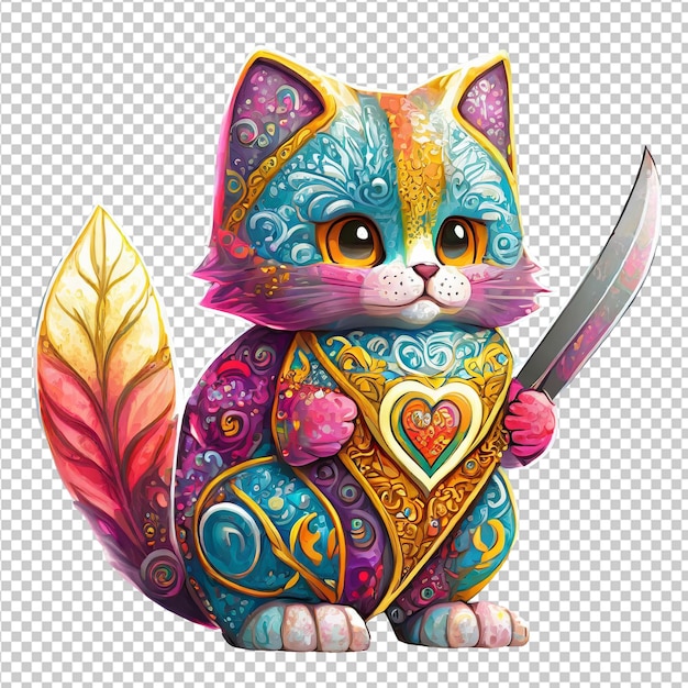 PSD gato de desenho animado bonito com padrões coloridos em seu corpo