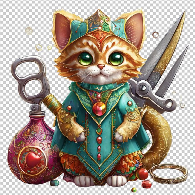 PSD gato de desenho animado bonito com padrões coloridos em seu corpo