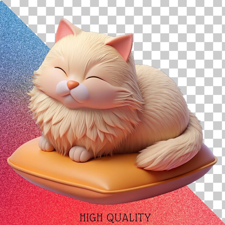 PSD gato de desenho animado bonito dormindo em uma almofada ilustração 3d