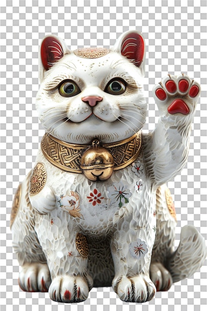 Gato de sorte agitando sozinho em fundo transparente