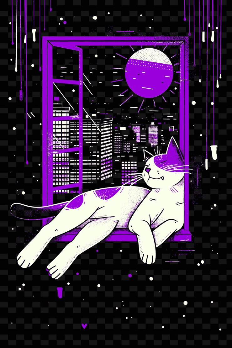 PSD gato descansando en una ventana con un paisaje urbano diseño de cartel png diseño de fondo de cartel psd