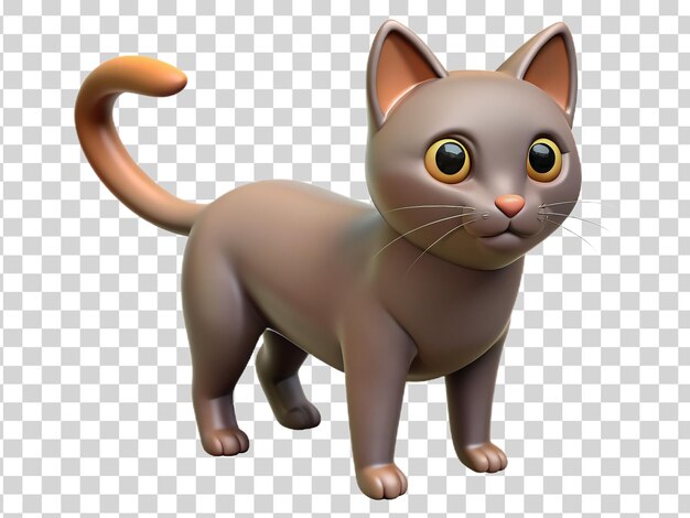 PSD un gato de dibujos animados en 3d marrón de pie sobre un fondo transparente