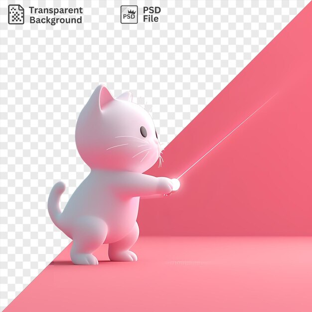 PSD un gato de dibujos animados 3d único persiguiendo un puntero láser en un fondo rosado