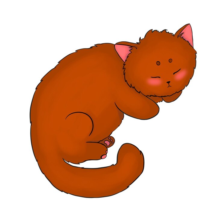 PSD un gato de dibujos animados con una cara roja y una cola negra