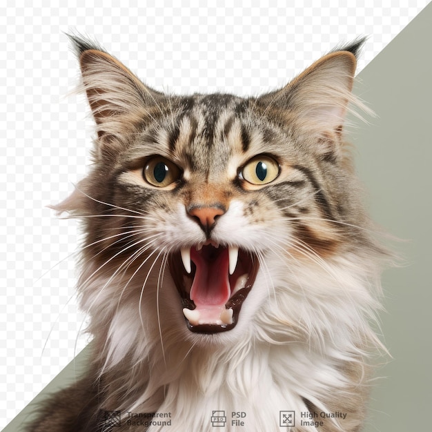Gato doméstico de aspecto enojado con pelaje blanco y atigrado en un primer plano frontal