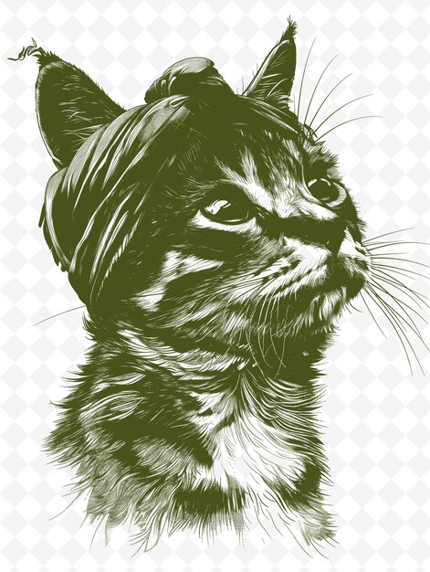 PSD el gato donskoy con un pañuelo en la cabeza con una expresión bohemia po animales esbozo arte colecciones vectoriales